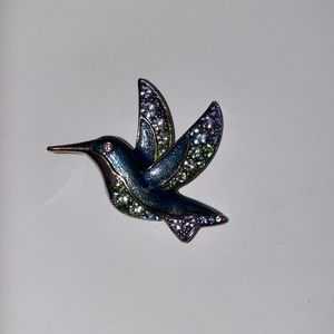 Signed Enamel and Crystal Hummingbird Bird Broche